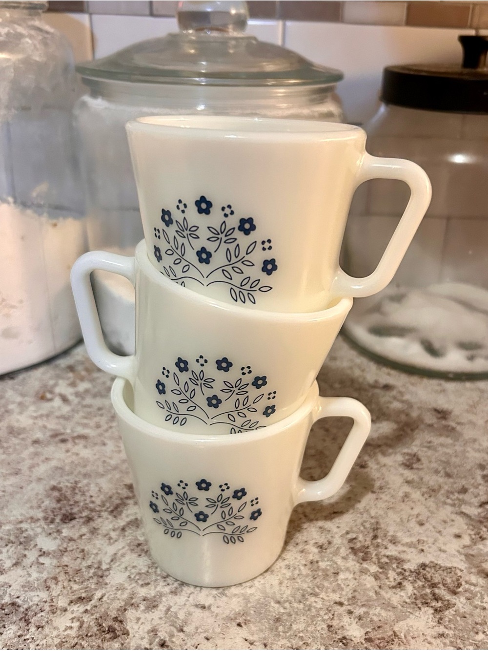 Set of 3 Pyrex “Blueberry” Coffee Mugs - Vintage Mug Set